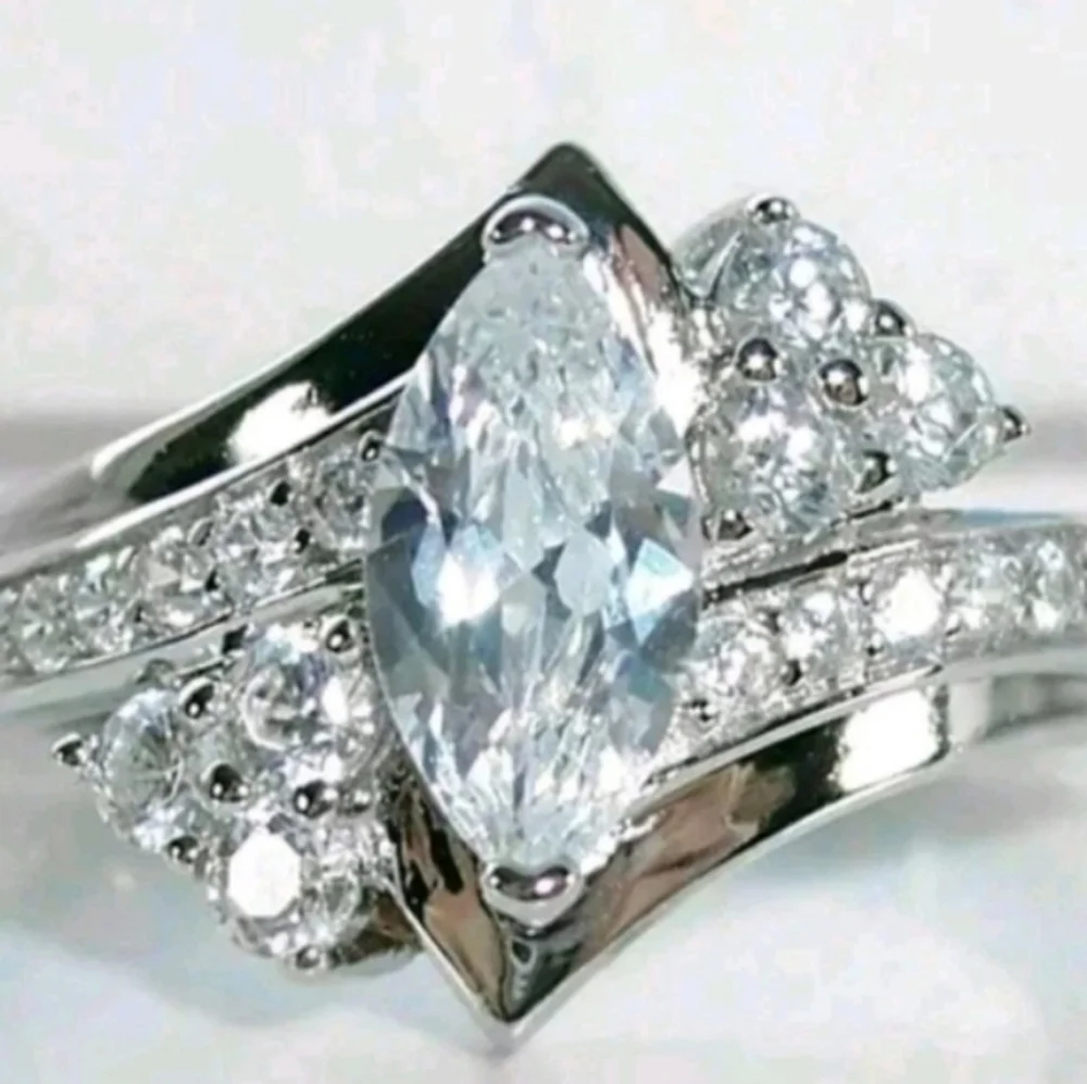 3ct Marquise Cut Lab Created Diamond 14k White Gold Plated Ring